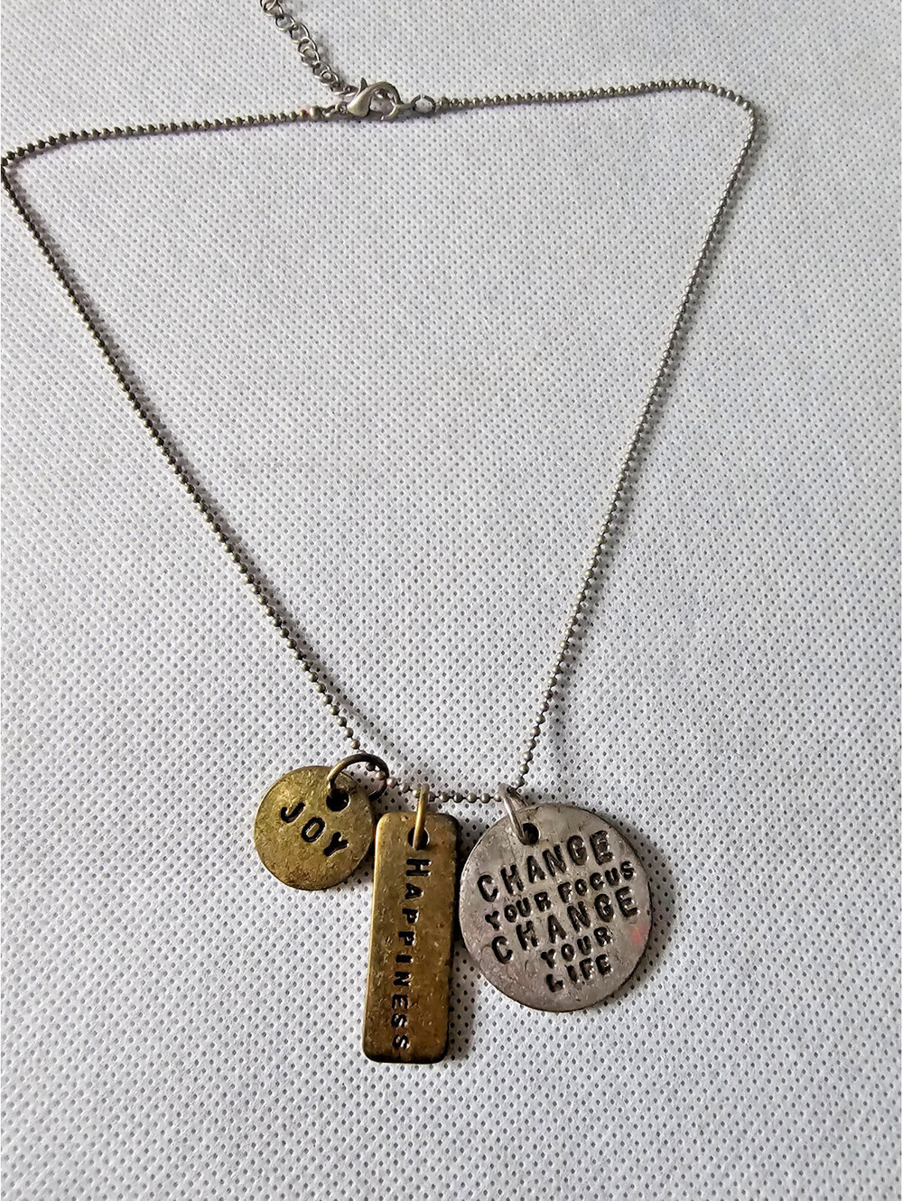 Inspirational Charm Necklace Joy Happiness Change Your Thoughts Mixed Metal Tone